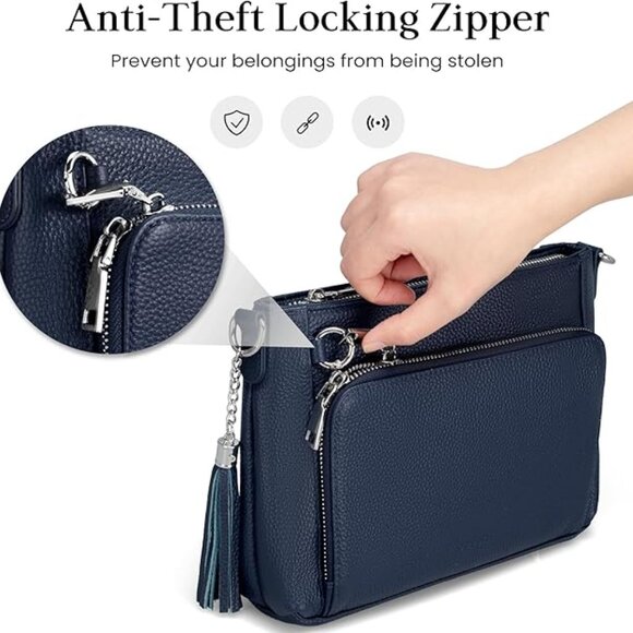 befen Genuine Leather Crossbody Flight Attendant  Shoulder Bag Anti Theft Purse - Picture 2 of 6